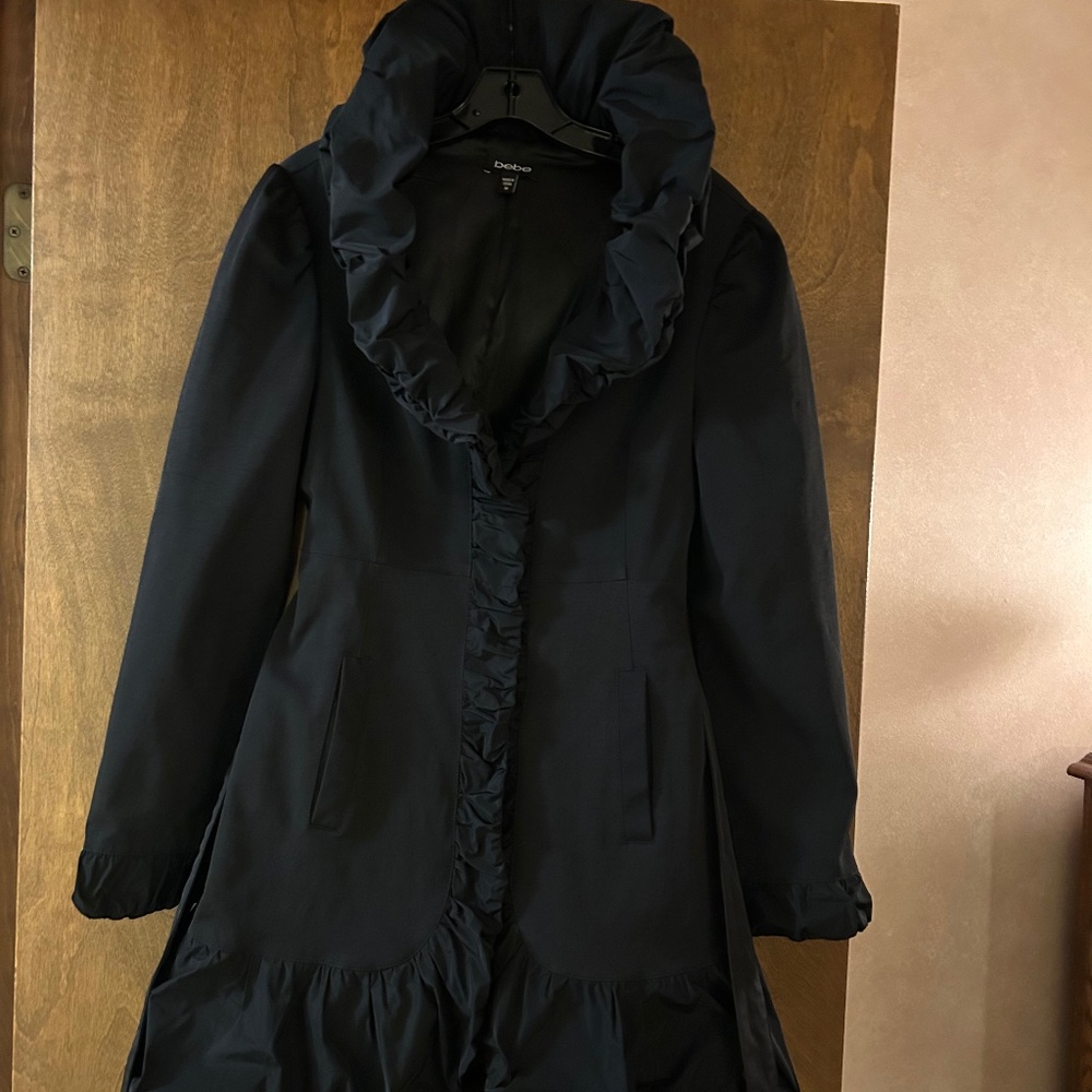 Bebe Satin Ruching Details Trim Trench Coat, Size M - Picture 3 of 16